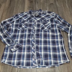 Men's Bke Blue Plaid Button-Up Shirt Sz Xxl